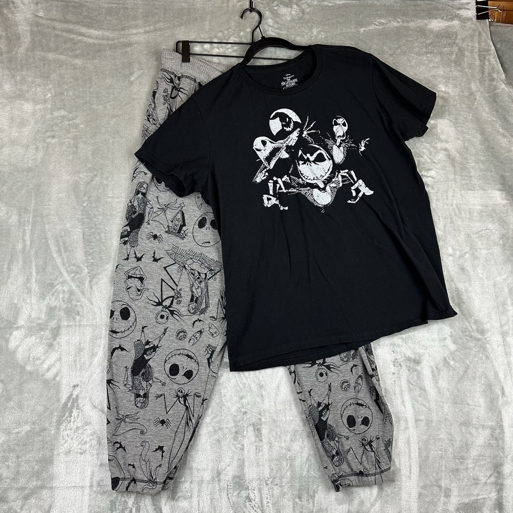 The Nightmare Before Christmas Lounge Pajama Set XL Black Gray Jack Skellington
